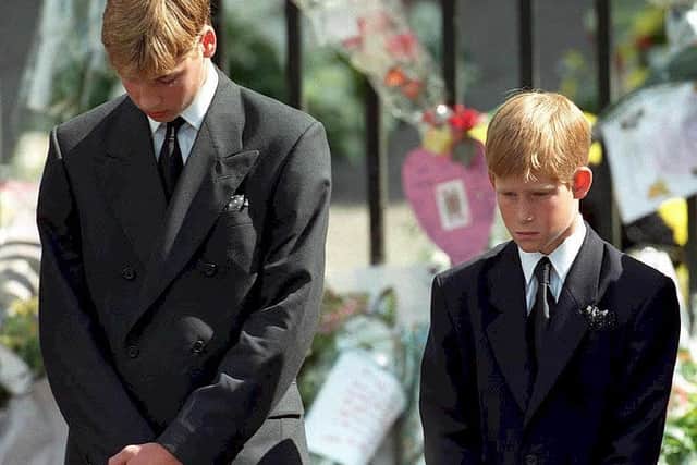 Prince William and Prince Harry at their mother’s funeral. The incident involving Harry and Meghan has reminded many of when Princess Diana died in a car accident in Paris in 1997, after being pursued by paparazzi. Credit: Getty Images