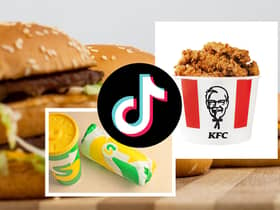 TikTok account compares US and UK fast food chain meal sizes - including KFC chicken and Subway drinks and sandwiches.