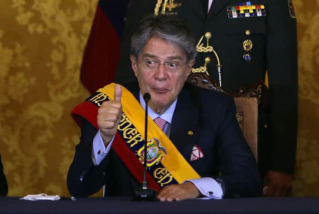 Ecuador's President Guillermo Lasso gives a thumbs-up in 2021 (Photo: CRISTINA VEGA RHOR/AFP via Getty Images)