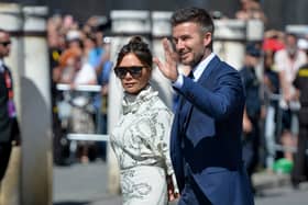 SEVILLE, SPAIN - JUNE 15: David Beckham and wife Victoria Beckham attend the wedding of real Madrid football player Sergio Ramos and Tv presenter Pilar Rubio at Seville's Cathedral on June 15, 2019 in Seville, Spain. (Photo by Aitor Alcalde/Getty Images)
