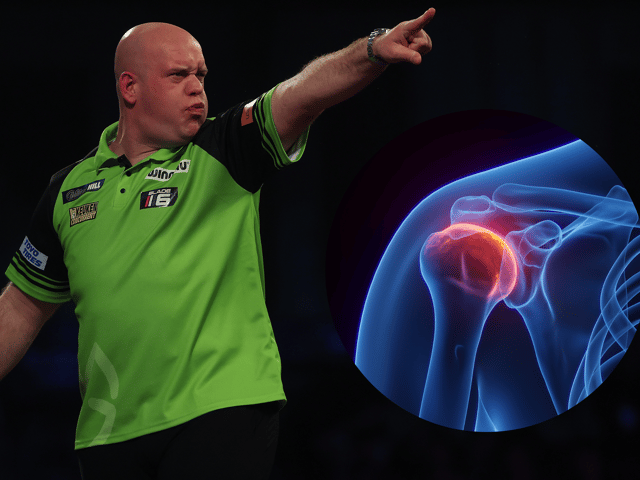 Michael van Gerwen suffered a major injury during his Premier League Darts game with Chris Dobey in Aberdeen on 18 May - Credit: Getty Adobe