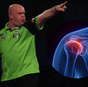 Michael van Gerwen suffered a major injury during his Premier League Darts game with Chris Dobey in Aberdeen on 18 May - Credit: Getty Adobe