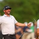 Michael Block celebrating his hole in one at the PGA Championship 2023 with partner Rory McIlroy - Credit: Getty