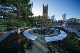 A general view of the newly opened 'Glade of Light' memorial to the victims of the 2017 Manchester Arena bomb attack on January 05, 2022 in Manchester, England. The memorial is adorned with the 22 names of the people who were killed in the suicide bomb attack which took place following a concert at Manchester Arena by US singer Ariana Grande in 2017. The memorial will be officially opened later in the year. (Photo by Christopher Furlong/Getty Images)