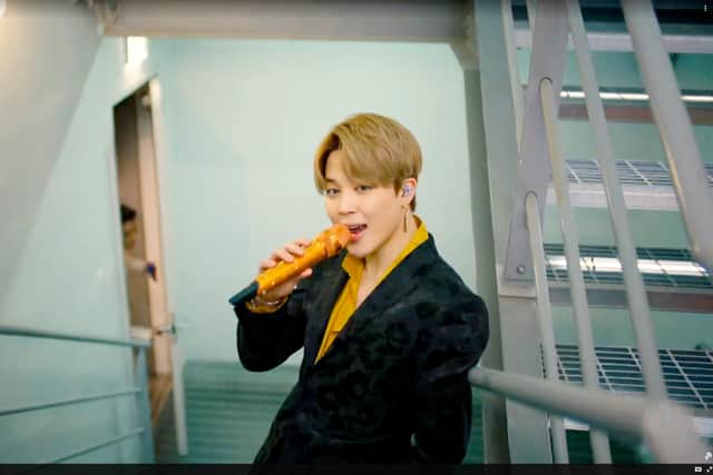 In this screengrab released on March 14, Jimin of music group BTS performs onstage during the 63rd Annual GRAMMY Awards broadcast on March 14, 2021. (Photo by Theo Wargo/Getty Images for The Recording Academy)