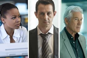 Myha'la Herald as Harper Stern in Industry; Jeremy Strong as Kendall Roy in Succession; Richard Gere as Max Finch in MotherFatherSon (Credit: HBO/BBC)
