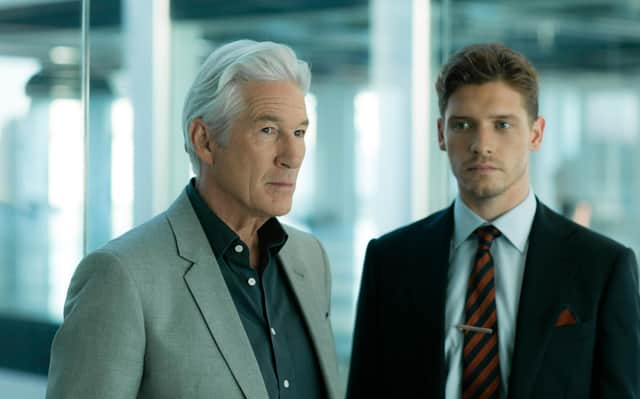 Richard Gere as Max Finch and Billy Howle as Caden Finch in MotherFatherSon (Credit: BBC Two)