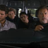 Travis Van Winkle, Fortune Feimster, Monica Barbaro, and Arnold Schwarzenegger in FUBAR