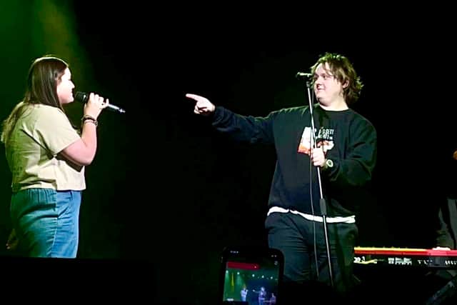 Lewis Capaldi is joined by a fan to perform Someone You Loved at Bristol’s Marble Factory (photo: Bella Taylor)