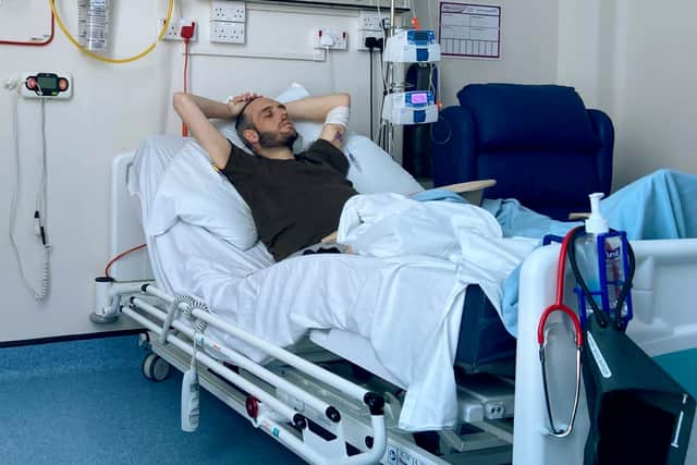 Andrew Wreford in hospital (Photo: Jackie Hamilton / SWNS)