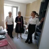 Justice Secretary Angela Constance (centre) chats with Prison Officers within a room in Iris House during a visit to the new national facility for women (Photo: Andrew Milligan/PA Wire)