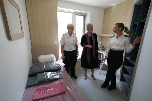 Justice Secretary Angela Constance (centre) chats with Prison Officers within a room in Iris House during a visit to the new national facility for women (Photo: Andrew Milligan/PA Wire)