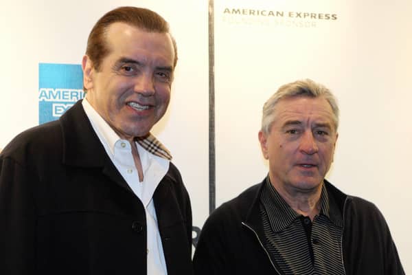 US actors Robert De Niro (R) and Chazz Palminteri pose for photos after a screening of "A Bronx Tale" to celebrate the film's aproaching 15th anniversary in September on May 3, 2008 in New York. "A Bronx Tale" was written by Palminteri and marked De Niro's directorial debut.  (Photo credit should read DON EMMERT/AFP via Getty Images)