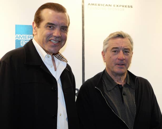 US actors Robert De Niro (R) and Chazz Palminteri pose for photos after a screening of "A Bronx Tale" to celebrate the film's aproaching 15th anniversary in September on May 3, 2008 in New York. "A Bronx Tale" was written by Palminteri and marked De Niro's directorial debut.  (Photo credit should read DON EMMERT/AFP via Getty Images)