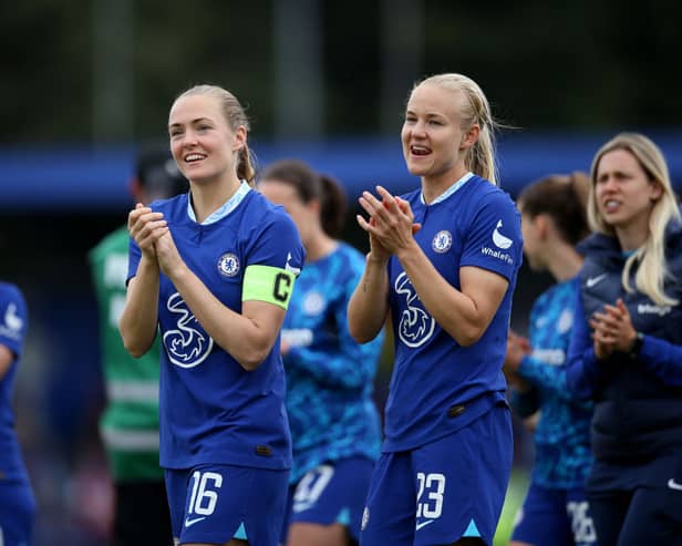 Magdalena Eriksson and Pernille Harder enjoy their final home match at Chelsea