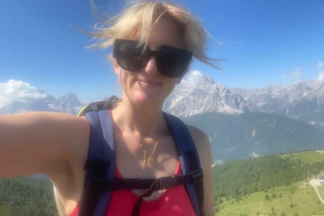 Katrina, climbing the Dolomites on her own in 2022
