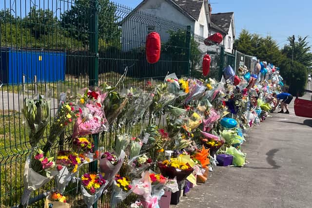 Tributes were left for Kyrees Sullivan, 16, and his best friend Harvey Evans, 15, in their local community in Ely, Cardiff after the teenagers died in a collision. (Credit: Rob Minchin/PA Wire)