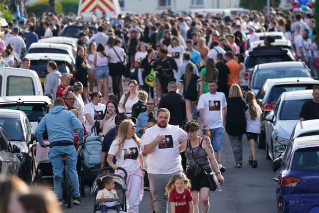 Around a thousand people turned out in Ely, Cardiff to remember teenagers Kyrees Sullivan, 16, and his best friend Harvey Evans ,15, who were killed in a collision earlier the same week. (Credit: Jacob King/PA Wire)