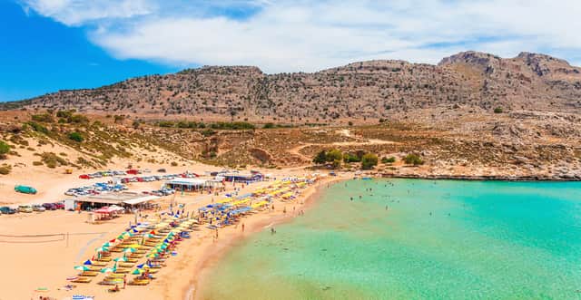 Agia Agathi beach in Rhodes where the death of a 26-year-old British man has been confirmed (Photo: Adobe)