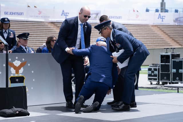 US President Joe Biden took a tumble during an Air Force Academy graduation ceremony in Colorado (Credit: AFP via Getty Images)