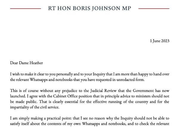 Boris Johnson’s letter to the Covid inquiry 