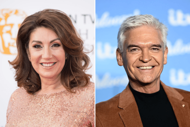 Jane McDonald (left) is taking over from Phillip Schofield (right) as the host of the British Soap Awards 2023 - Credit: Getty