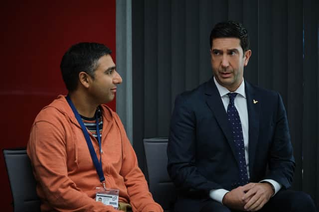 Nick Mohammed as Joseph and David Schwimmer as Jerry in Intelligence (Credit: Sky)