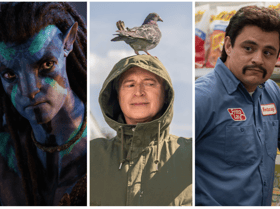 Sam Worthington as Jake Sully in Avatar: The Way of Water; Robert Carlyle as Gaz in The Full Monty; Jesse Garcia as Richard Montañez in Flamin' Hot (Credit: Disney+)