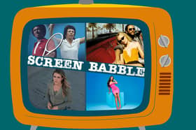 The orange Screen Babble television, featuring images from Gods of Tennis, The Idol, Love Island, and Manifest, as recommended in Weekend Watch 28 (Credit: NationalWorld Graphics)
