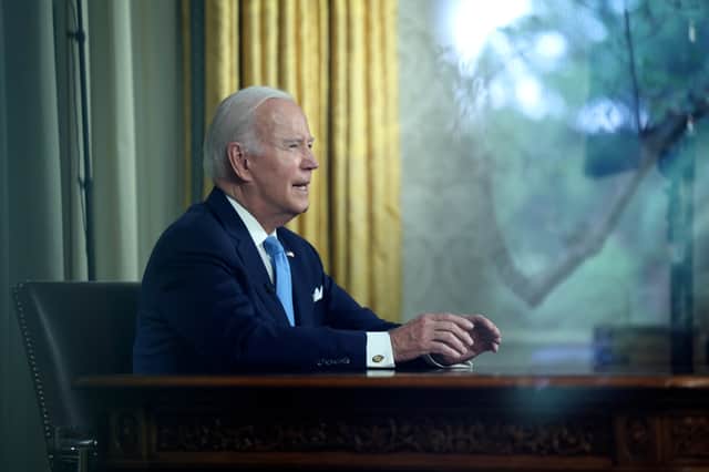 U.S. President Joe Biden delivers a nationally televised address from the Oval Office of the White House on June 2, 2023