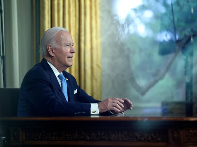 U.S. President Joe Biden delivers a nationally televised address from the Oval Office of the White House on June 2, 2023