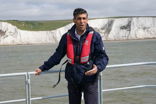 Rishi Sunak went on board a Border Agency cutter off Dover on Monday 