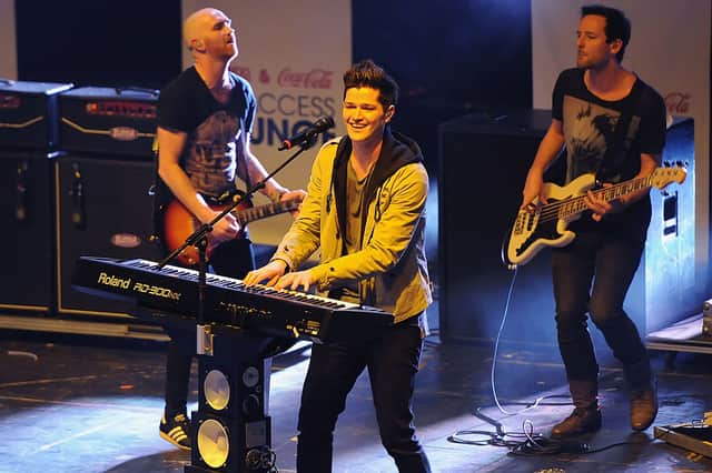 (L-R) Mark Sheehan, Danny O'Donoghue and Glen Power of The Script perform at the 2011 Z100 & Coca-Cola All Access lounge at Z100's Jingle Ball 2011 pre-show at Hammerstein Ballroom on December 9, 2011 in New York City.  (Photo by Slaven Vlasic/Getty Images)