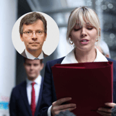 Justice Fancourt (inset) presided over a previous phone hacking court case that involved, among others, Sienna Miller (main - with David Sherborne over her left shoulder - Credit: Getty Images/Courts of England)