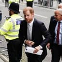 The Duke of Sussex arriving at the Rolls Buildings in central London to give evidence in the phone hacking trial against Mirror Group Newspapers (Image: PA)