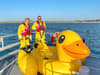 Men float out to sea on giant blow-up duck as coastguards issue warning about inflatables
