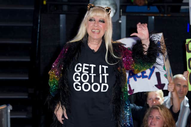 BOREHAMWOOD, UNITED KINGDOM - SEPTEMBER 05: Julie Goodyear is evicted from the Big Brother House  at Elstree Studios on September 5, 2012 in Borehamwood, England. (Photo by Simon Burchell/Getty Images)
