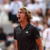 Alexander Zverev of Germany celebrates defeating Tomas Martin Etcheverry of Argentina during the Men's Singles Quarter Final match on Day Eleven of the 2023 French Open at Roland Garros on June 07, 2023 in Paris, France. (Photo by Julian Finney/Getty Images)