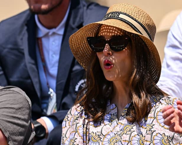 TOPSHOT - US-Israeli actress Natalie Portman reacts as she watches the women's singles quarter final match between Poland's Iga Swiatek and US Coco Gauff on day eleven of the Roland-Garros Open tennis tournament at the Court Philippe-Chatrier in Paris on June 7, 2023. (Photo by Emmanuel DUNAND / AFP) (Photo by EMMANUEL DUNAND/AFP via Getty Images)