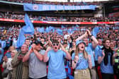 Man City fans in the crowd for FA Cup final at Wembley Stadium