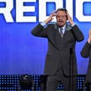 Penn Jillette (L) and Raymond Teller of the comedy/magic team Penn & Teller perform during the 2016 NHL Awards at The Joint inside the Hard Rock Hotel & Casino on June 22, 2016 in Las Vegas, Nevada. (Photo by Ethan Miller/Getty Images)
