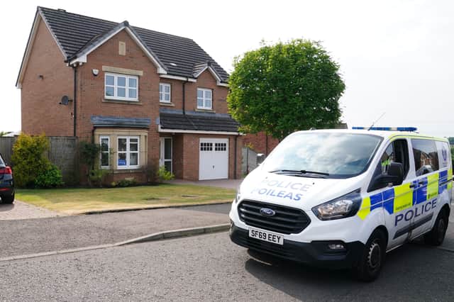 A police van  outside Nicola Sturgeon's home in Uddingtson, Glasgow, after she was arrested in the police investigation into the SNP's finances (Jane Barlow/PA Wire)