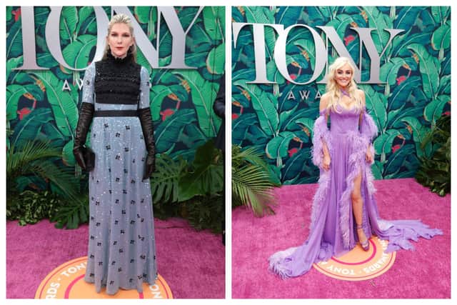 Lily Rabe and Betsy Wolfe's outfits featured on PeopleWorld's best dressed list from the Tony Awards 2023. Photographs by Getty