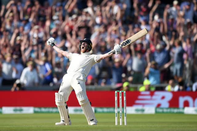 Ben Stokes celebrates winning by one wicket in 2019 Headingley Test match