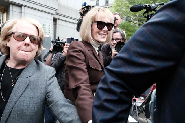Writer E. Jean Carroll  leaves a Manhattan court house after a jury found former President Donald Trump liable for sexually abusing her in a Manhattan department store in the 1990's on May 09, 2023 in New York City. (Photo by Spencer Platt/Getty Images)
