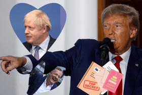 Will Boris Johnson be wishing Donald Trump a happy birthday today, as the former POTUS turns 77 (Credit: Getty Images/Canva)