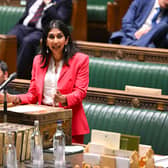 Photo issued by UK Parliament of Home Secretary Suella Braverman delivering a  statement on illegal migration in the House of Commons, London. Credit: UK Parliament/Jessica Taylor /PA Wire 