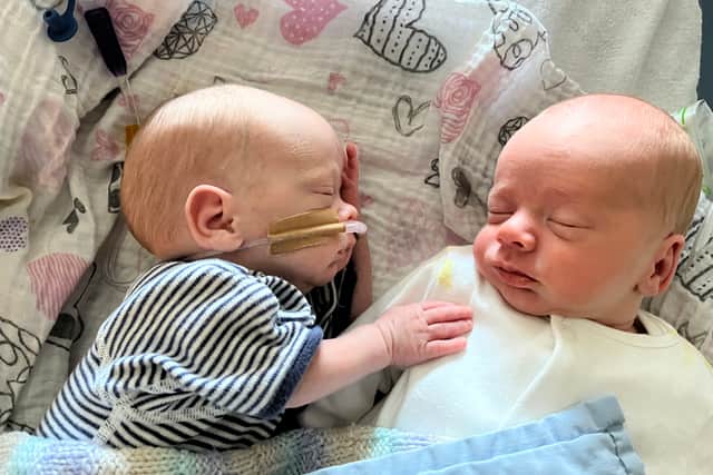 Corinne Rose suddenly went into labour and welcomed twin boys Grayson and Neo Cattanach while on the loo (Photo: Corinne Rose / SWNS)