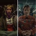 Annie Murphy as Joan, Josh Hartnett as David, and Myha'la as Pia in Black Mirror S6. A cracked glass overlay is across the three images (Credit: Netflix/NationalWorld Graphics)