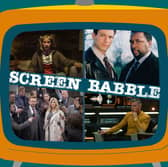 The orange Screen Babble television, featuring images from Black Mirror, The Wire, Star Trek: Strange New Worlds, and Best Interests, as discussed in episode 30 (Credit: NationalWorld Graphics)